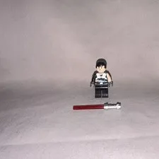 LEGO Minifigure Black Hair Black Outfit w/ Red Lightsaber Accessory Plastic