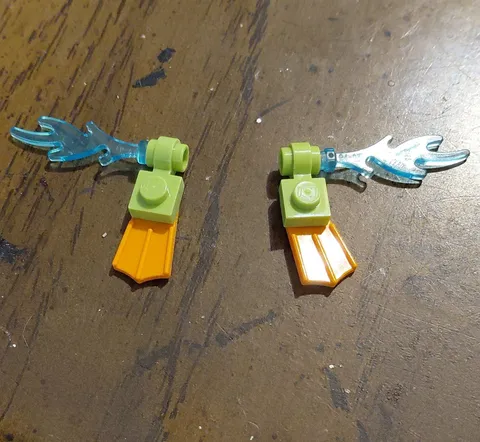 LEGO Lot 2 Orange/Lime Green Builds w/ Trans-Light Blue Flame Pieces