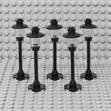 Lot of 5 Lego Street Light Pole Lamp Trans-Clear Globe Round Base City Town
