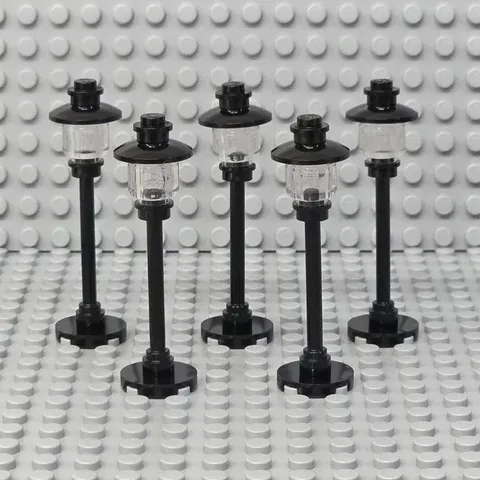Lot of 5 Lego Street Light Pole Lamp Trans-Clear Globe Round Base City Town