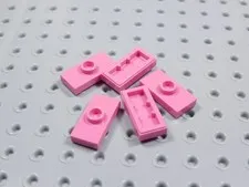 LEGO Lot of 5 Dark Pink 1x2 Smooth Plates w/ Stud in Center BN