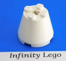 4 LEGO White Cone 3 x 3 x 2 Round Brick with Axle Hole (6233 45176) - 4 Pieces