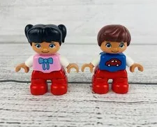 Lego Duplo Figure Kid Girl Pink Shirt  & Boy Child Car On Shirt Red Pants 