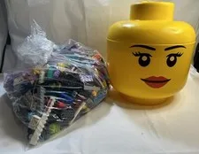 LEGO Large Storage Head Yellow Iconic Girl W/ Over 5 Pounds Of Legos Assortment
