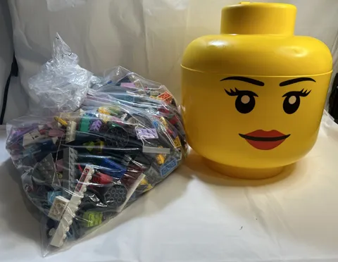 LEGO Large Storage Head Yellow Iconic Girl W/ Over 5 Pounds Of Legos Assortment