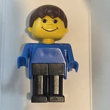 Lego Basic Figure Human Boy Minifigure min#fab13a Blue, Black Legs Vintage