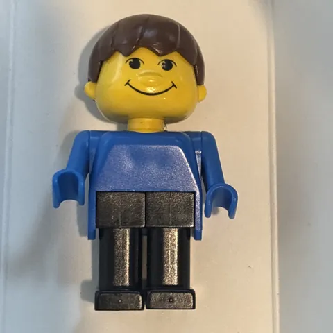 Lego Basic Figure Human Boy Minifigure min#fab13a Blue, Black Legs Vintage
