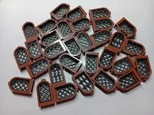 LEGO LOT 30 REDDISH BROWN WINDOW ROUNDED TOP 1 X 2 X 2 2/3 #30044 BLACK LATTICE