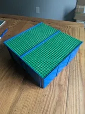 LEGO Vintage Storage Carry Case Building Base Plates 1989 Blue Green Sliding Box