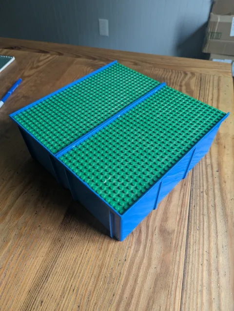 LEGO Vintage Storage Carry Case Building Base Plates 1989 Blue Green Sliding Box