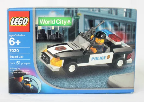 LEGO World City: Squad Car #7030, new in sealed box, slightly damaged box