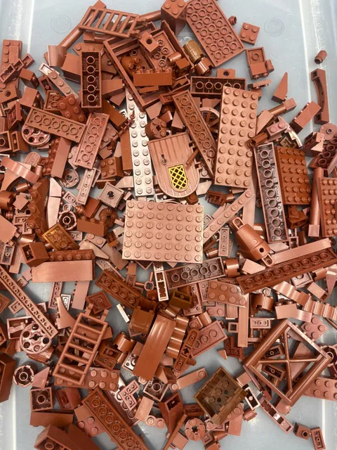 1 lb. Mixed Reddish Brown Legos - standard blocks and unique pieces (Lot C)