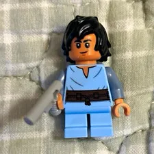 LEGO Minifigure - Light Blue Outfit, Black Hair, Plastic Figure
