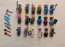 LEGO Minecraft Minifigure Lot 18 Figures Steve Alex Zombie Skeleton Weapons