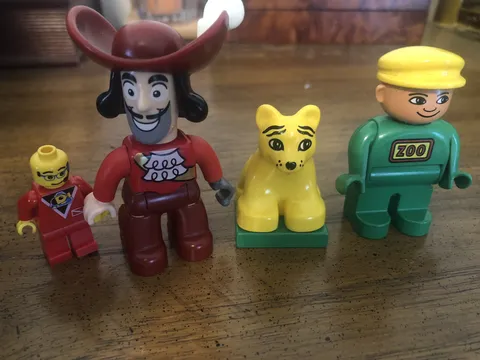 Vintage Lot of 4 PVC Figurines LEGO DUPLO Zoo Keeper, Capt Hook, Lion Cub, Diver