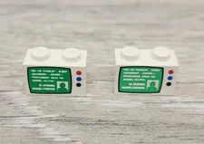 Lego 3004px4 White Brick 1 x 2 Green TV Screen Red Blue Black Buttons Lot Of 2