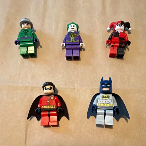LEGO DC Super Heroes 5pc Minifigure Lot Batman Robin Joker Harley Quinn Riddler