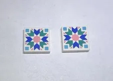 Lego Lot Of 2 White 2x2 Tiles Tile Pattern Rug Pink Blue Green New 814