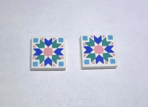 Lego Lot Of 2 White 2x2 Tiles Tile Pattern Rug Pink Blue Green New 814