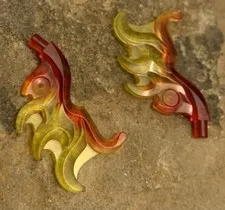 LEGO 18394 Trans Red & Yellow Marbled Wave Rounded Curved Wing Bar End Flame. 2
