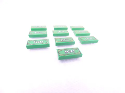 10 LEGO minifigure $100 Bill 1x2 tiles 3069px7