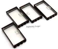 4 LEGO Dark Brown Frame 1x4x6 with Trans-Clear Glass Door Stud Handle 60596
