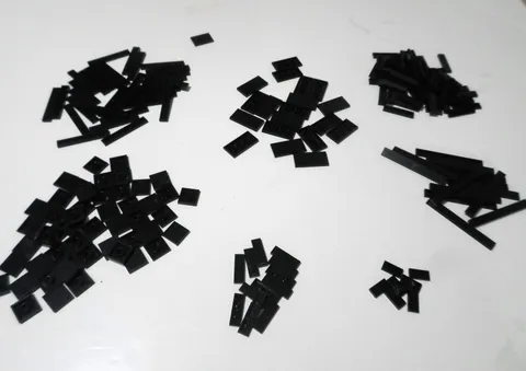LEGO BULK LOT OF OVER 185 BLACK SMOOTH TILES 1X2  1X3 1X4 1X6 1X8 2X2 2X3 2X4