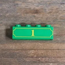 LEGO Green Brick 1x4 with Yellow '1' and Fancy Outline Pattern 3010pb119