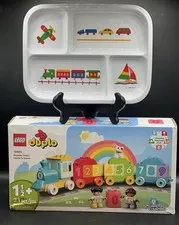 Vintage 1984 Peco Melamine Divided Kids Vehicle Plate & LEGO DUPLO: Number Train