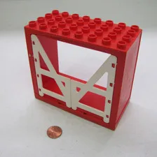 Vtg Lego Duplo RED BUILDING 2 WHITE DOORS 4x8 STABLE SHED FARM CHRISTMAS HOUSE