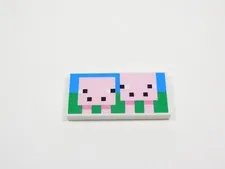 LEGO Minecraft White 2x4 Printed Tile Plate Minifig Pigs S9