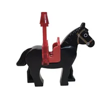 Lego Duplo BLACK HORSE PONY w/ RED SADDLE & Movable Head Equestrian