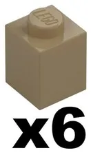 Lego New Mosaic Part 3005 - Qty 6 - BRICK Dark Tan 1 x 1 Stud Pieces D933