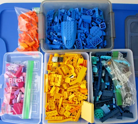 LEGO Specialty parts Blues Yellow Orange Pink Bulk lot Bricks Plates  w bins