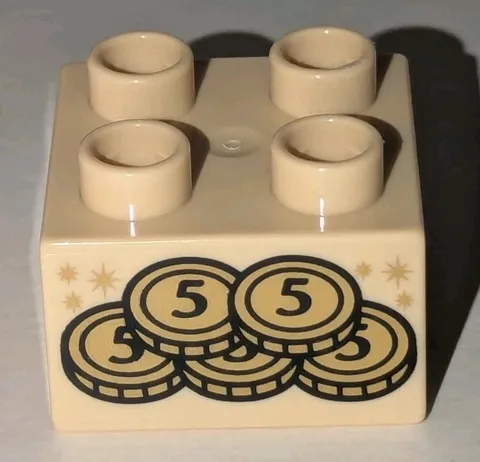 Lego Duplo Tan 2x2 Brick Money 5 Gold Coins & Stars Pattern Part # 3437pb099