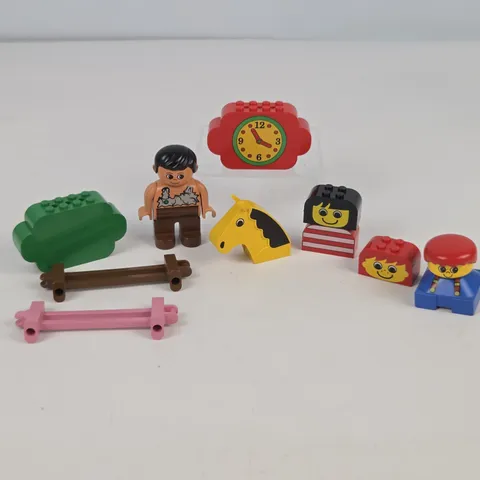Vintage Lego Brick Boy Clock Caveman Tree Bush Fence Pieces Duplo Horse