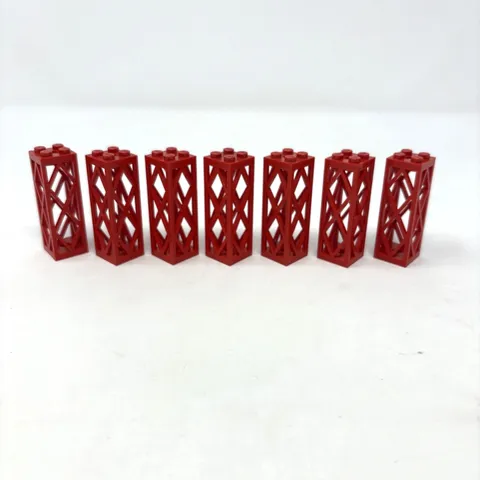 Lego 2580c01 Red Support 2 x 2 x 5 Lattice Pillar Beam Part Lot of 7