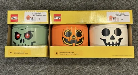 LEGO Halloween Special Edition Storage Head 3 Piece Set Pumpkin Skeleton Franken