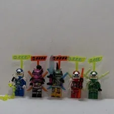 LEGO Minifigures Lot of 5 w/ Trans-Neon Green & Orange Sign Accessories