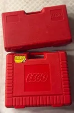 2 LEGO Red Plastic Carrying Cases/Box w/ Handle, Portable, 2 Cases