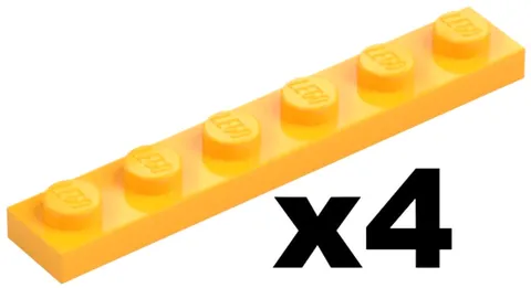 Lego 4 New PLATE Bright Light Orange 1 x 6 Stud Piece Part 3666 OR02