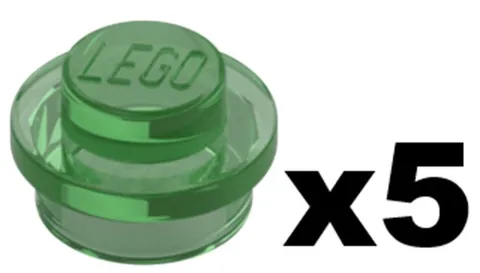 Lego 5 New Trans-Green Plates Round 1 x 1 Stud Transparent Mosaic Part TR01