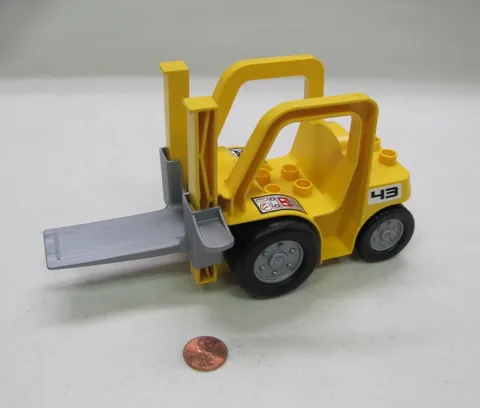 Lego Duplo Large Yellow Forklift Fork Lift Construction Vehicle w/ Lifting Plate