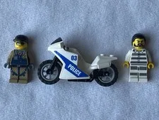 (2) Lego Legos Mini Figures Police & Prisoner With Police Motorcycle