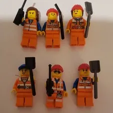 LEGO Construction Worker Minifigures Lot of 6 w/ Tools Shovels & Accessories