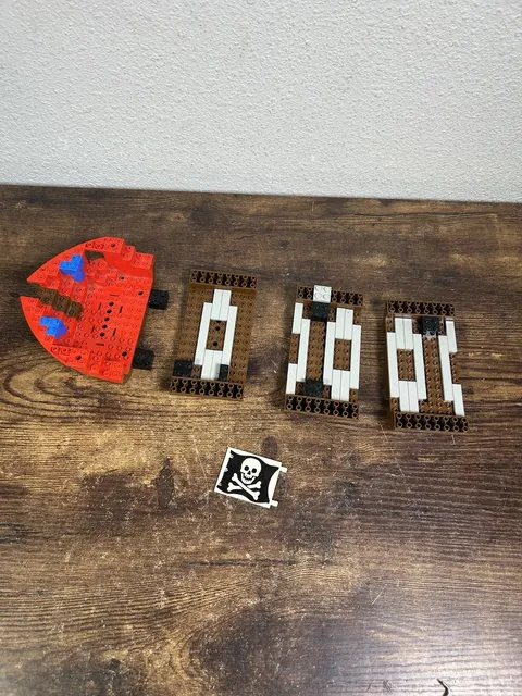 Vintage Lego Pirate Ship Hull Parts Brown Red - Incomplete Skulls Eye
