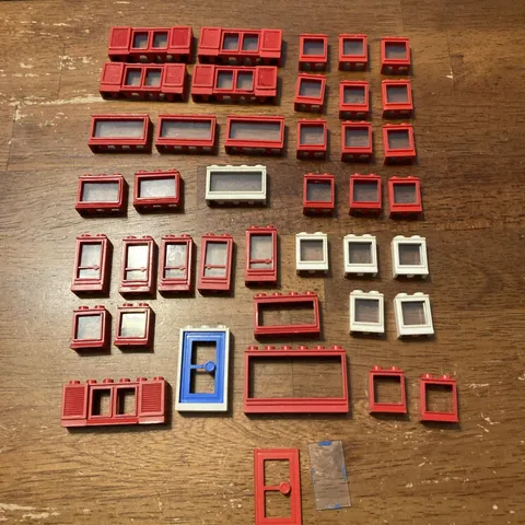 Lot of Vintage 1970s Lego Legoland Windows Doors more Red White Frames