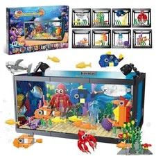 8in1 Aquarium Fish Tank Building Block with LED Light, Including Marine Jellyfish,...