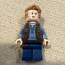 LEGO Minifigure Male Brown Hair Blue Shirt Outfit w/ Brown Vest Blue Legs