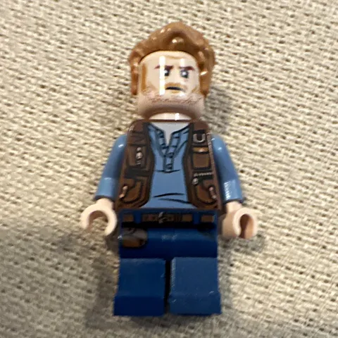 LEGO Minifigure Male Brown Hair Blue Shirt Outfit w/ Brown Vest Blue Legs
